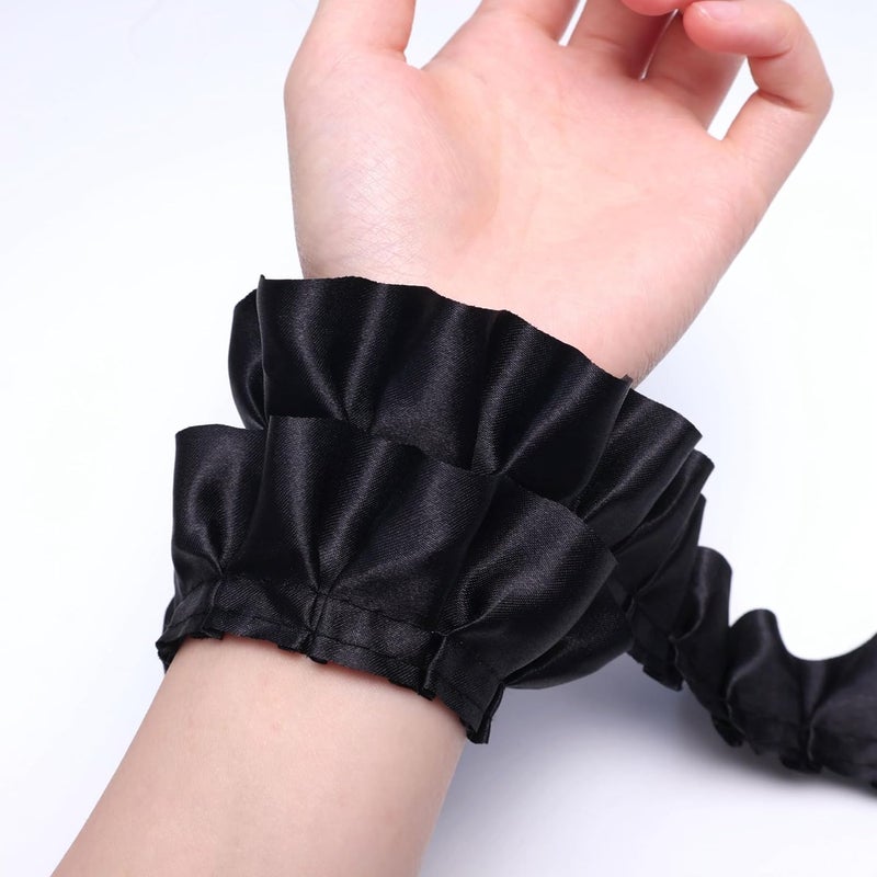 AIETSYEI Black Ruffle Pleated Lace Trim Satin Ribbon Gather Ruffle Edge for Applique Sewing Crafts, Home Decoration - Image 4